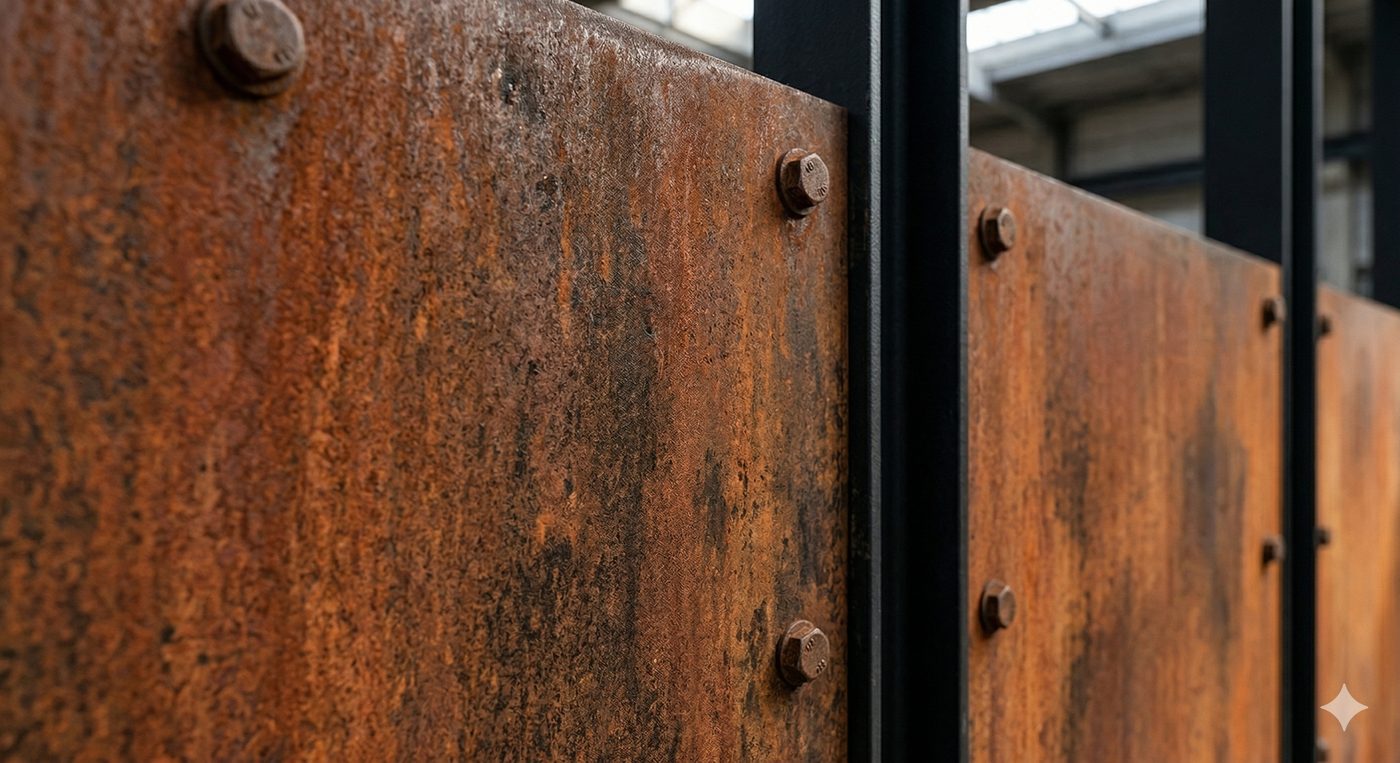 Material-context test asset — rusted steel panel