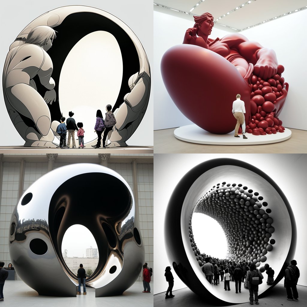 Four variations of sculptural portals and a red heart