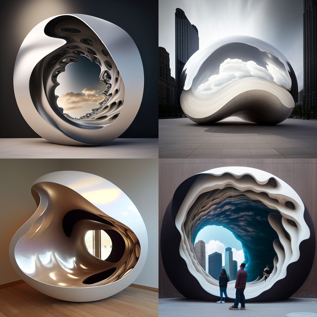 Four variations of curled sculptural forms