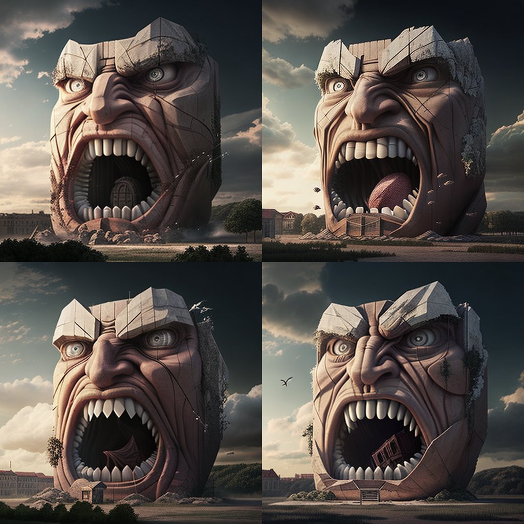 Four variations of a monumental screaming face