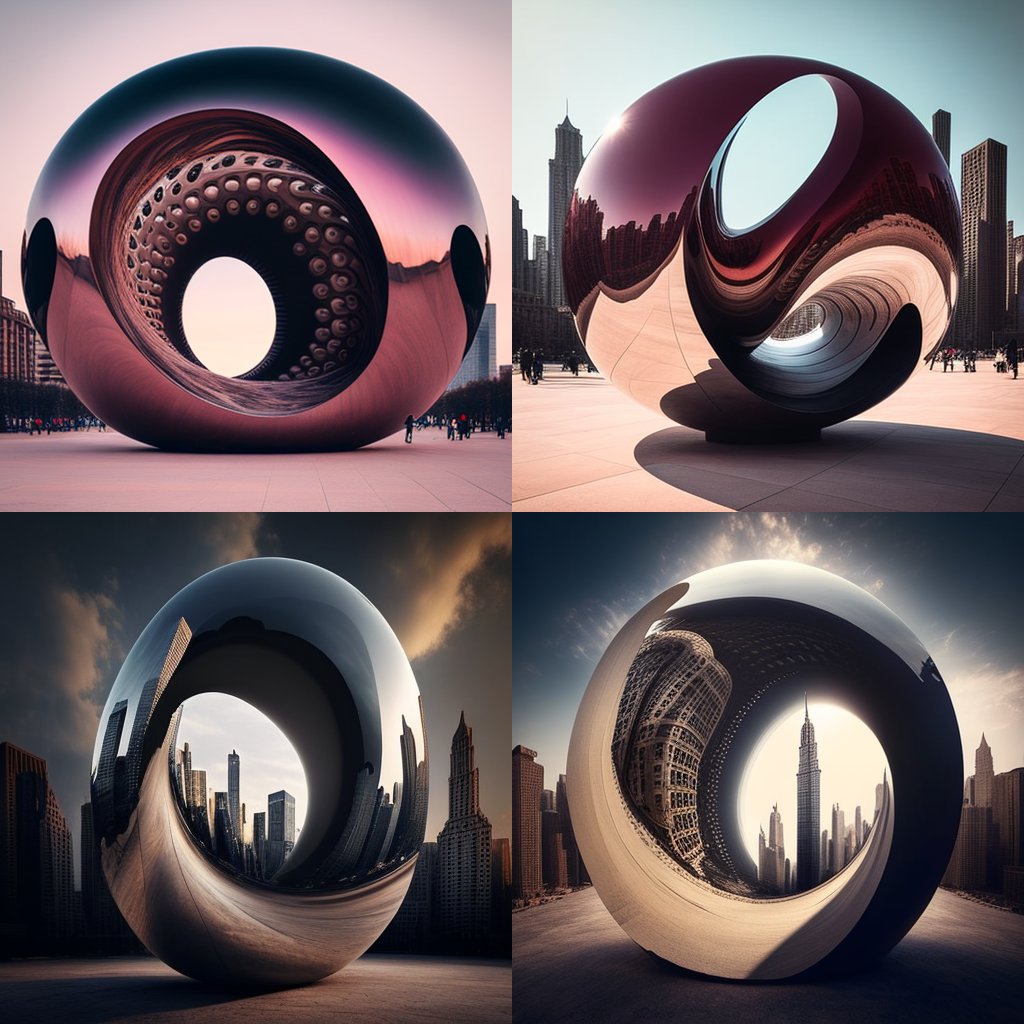Four variations of sculptural rings in a city